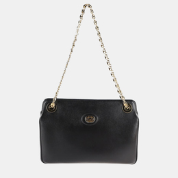 Gucci Black Leather Linea Marina Chain Shoulder Tote Bag 801132