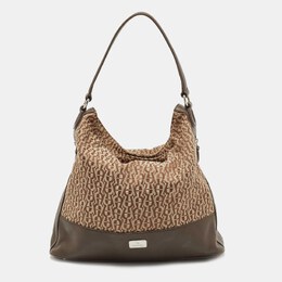 Aigner Beige/Brown Monogram Canvas and Leather Side Zip Hobo 800946