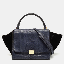 Celine Blue/Black Python and Suede Medium Trapeze Tote 769462