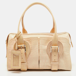 Gianfranco Ferre Beige Alligator Embossed Leather Boston Bag 763607