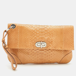 Ralph Lauren Beige Python Wristlet Clutch 716379