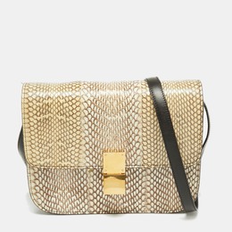 Celine Beige/Cream Watersnake Medium Classic Box Shoulder Bag 667971