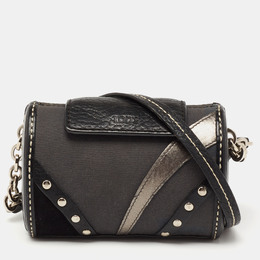 Tod's Black Leather and Canvas Studded Flap Shoulder Bag 645402