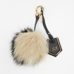 Fendi Monochrome Fox Fur Pom Pom Keyring/ Bag Charm 652053