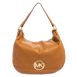 Michael Kors Caramel Brown Leather Logo Zip Hobo 611052
