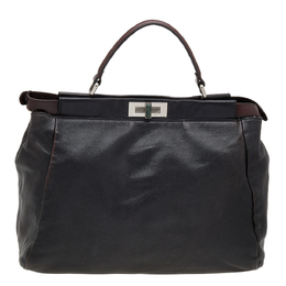 Fendi Black/Dark Brown Leather Large Peekaboo Top Handle Bag 611350