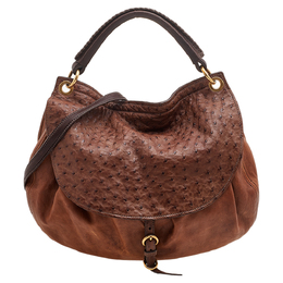 Miu Miu Brown Ostrich And Leather Top Handle Bag 596998