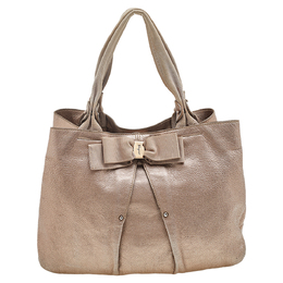 Salvatore Ferragamo Metallic Bronze Leather Miss Vara Bow Tote 596918