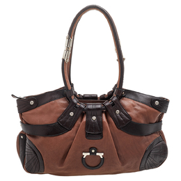 Salvatore Ferragamo Brown Leather Gancini Shoulder Bag 596946