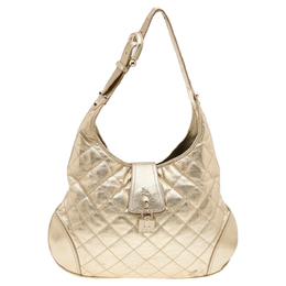 Burberry Metallic Gold Quilted Leather Brooke Hobo 596618