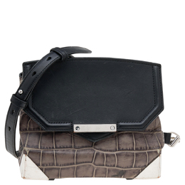 Alexander Wang Grey/Black Croc Embossed Leather Mini Marion Prisma Shoulder Bag 596631