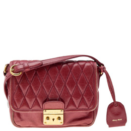 Miu Miu Red Quilted Leather Pushlock Flap Shoulder Bag 588972