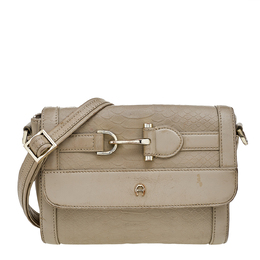 Aigner Dark Beige Python Embossed Leather Shoulder Bag 587509
