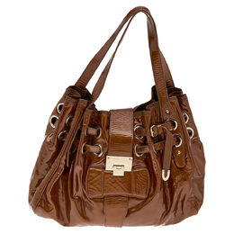 Jimmy Choo Brown Patent Leather Riki Tote 567153