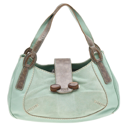 Tod's Green/Grey Suede and Lizard Hobo 566017
