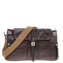 Lanvin Dark Brown Leather Flap Shoulder Bag 563075