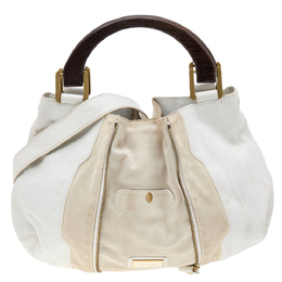 Jimmy Choo White/Light Beige Leather and Suede Maia Hobo 562997