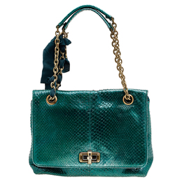 Lanvin Metallic Sea Green Python Leather Happy Shoulder Bag 541485