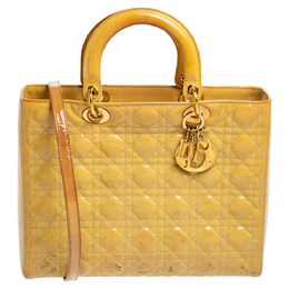 Christian Dior Yellow Cannage Patent Leather Large Lady Christian Dior Tote 526992