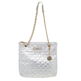 DKNY Silver Quilted Leather Shoulder Bag 525138