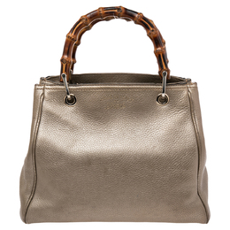 Gucci Metallic Gold Leather Bamboo Top Handle Shopper Tote 525301