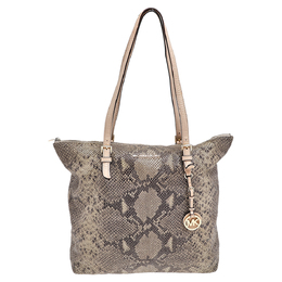 Michael Kors Khaki/Black Python Effect Leather Tote 517128