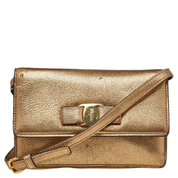 Salvatore Ferragamo Gold Leather Vara Bow Shoulder Bag 505691