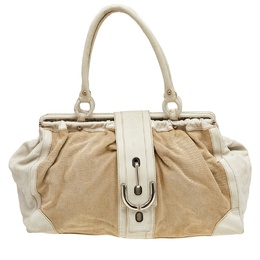 Tod's Beige/ Off White Leather And Canvas Satchel 504858
