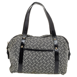 Bally Grey /Black Patent Leather And Canvas Satchel 500476