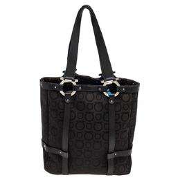 Salvatore Ferragamo Black Canvas And Leather Tote 494413