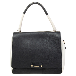 Furla Black/White Leather Flap Top Handle Bag 470988