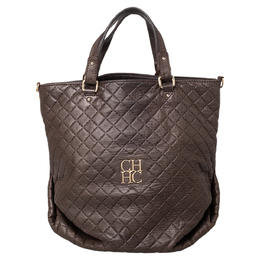 Carolina Herrera Brown Quilted Leather Tote 466692