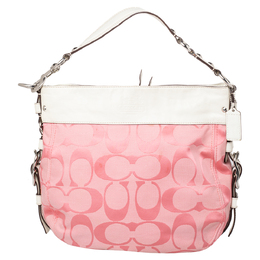 Coach Pink/White Signature Canvas and Leather Hobo 466757