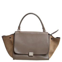 Celine Brown/Grey Leather and Suede Medium Trapeze Top Handle Bag 462047