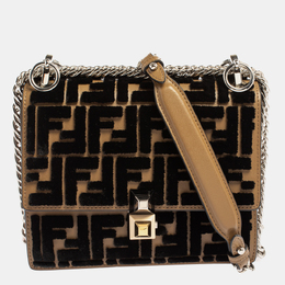 Fendi Black/Brown Leather and Velvet Small Kan I Chain Shoulder Bag 428481