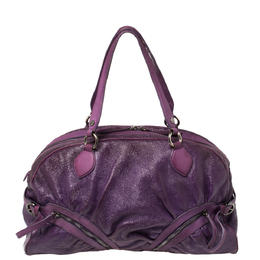 Moschino Purple Crinkled Patent Leather Double Zip Pocket Duffel Bag 425943