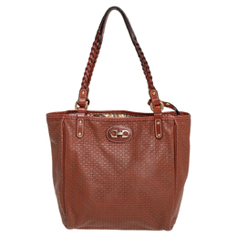 Salvatore Ferragamo Brown Perforated Leather Braided Handle Tote 426241