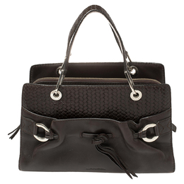 Lancel Dark Brown Braided Leather Front Pocket Tote 404689