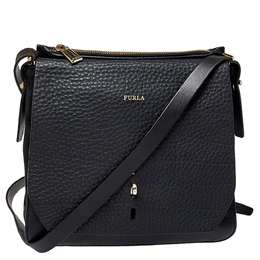 Furla Black Leather and Suede Messenger Bag 406042