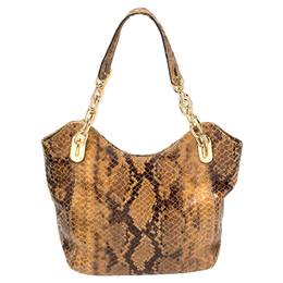 Michael Kors Brown Snakeskin Effect Leather Lilly Hobo 397215