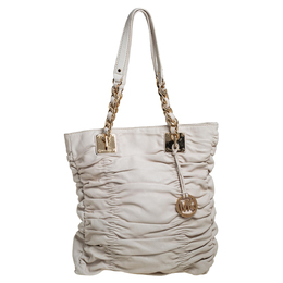Michael Kors White Pleated Leather Chain Tote 399537