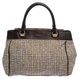 Givenchy Dark Brown/White Monogram Canvas and Leather Double Zip Tote 389681