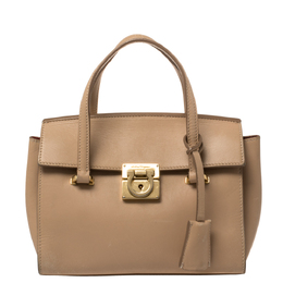 Salvatore Ferragamo Beige Leather Mara Satchel 384914