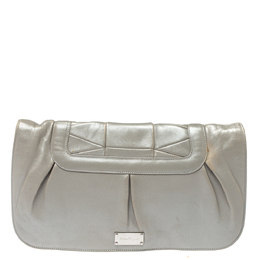 Salvatore Ferragamo Grey Pleated Leather Oversized Clutch 378249