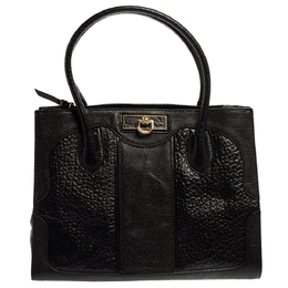 DKNY Black Textured Leather Middle Zip Tote 367314