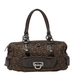 DKNY Brown Signature Canvas and Leather Front Pocket Satchel 367958