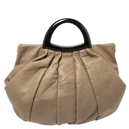 Giorgio Armani Taupe Leather Pleated Top Handle Bag 367411
