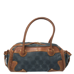 Celine Blue/Brown Macadam Denim and Leather Drawstring Pocket Satchel 367948