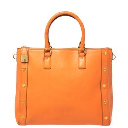 MCM Orange Textured Leather Large Tote 367011