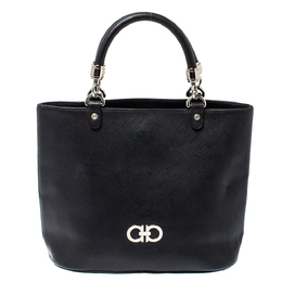 Salvatore Ferragamo Black Leather Double Gancio Tote 366924